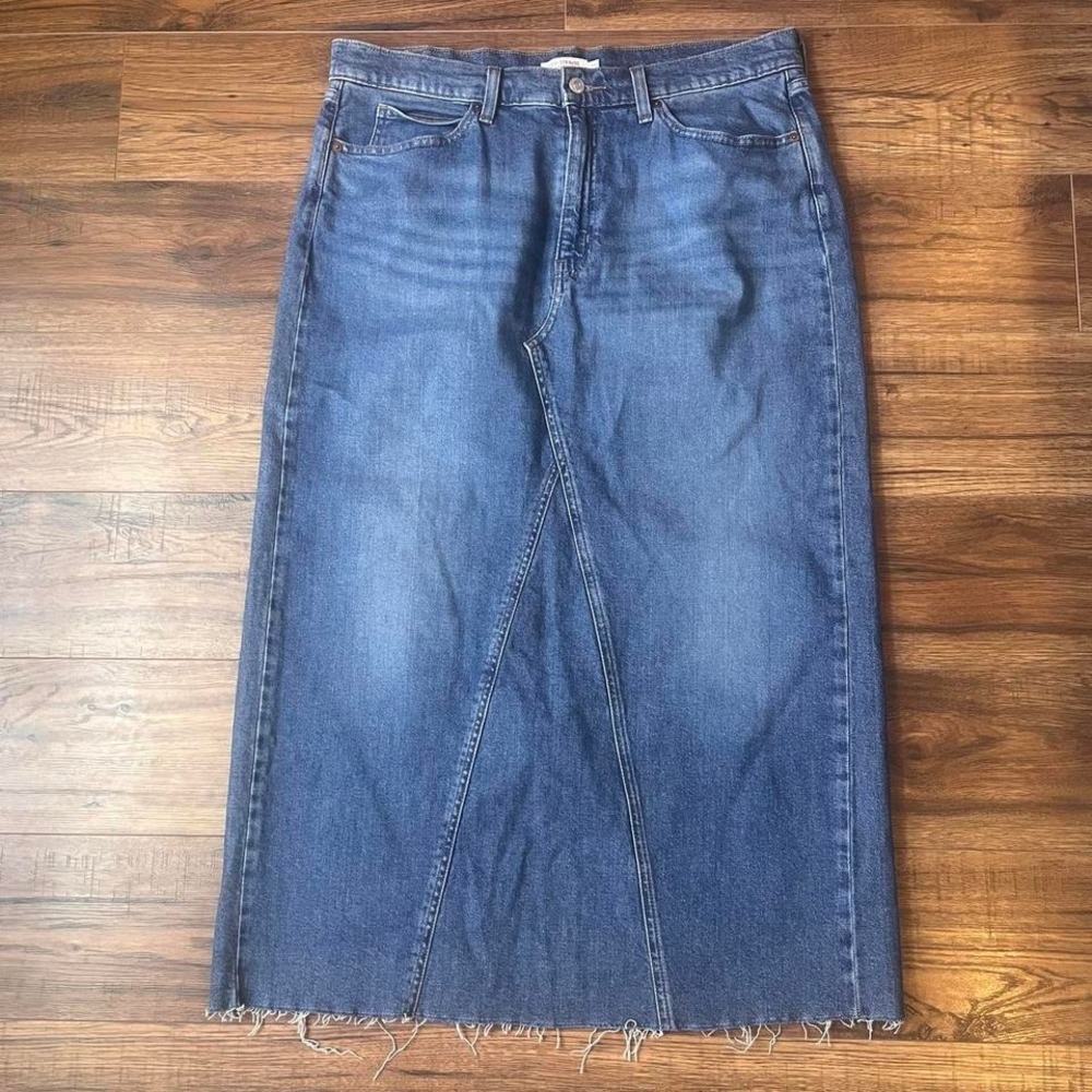 Levis Denim Midi Skirt High Rise Back Slit Frayed Hem Women 16 Minimalist Indie